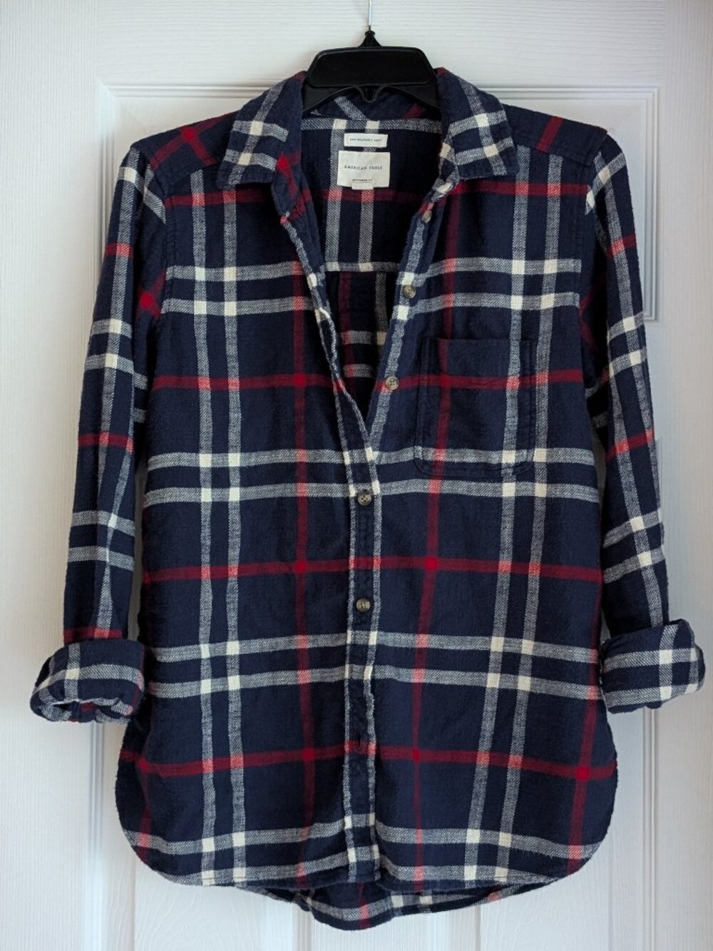 Amazingly Soft American Eagle Women's Flannel Shirt, Navy, Small, Boyfriend Fit
